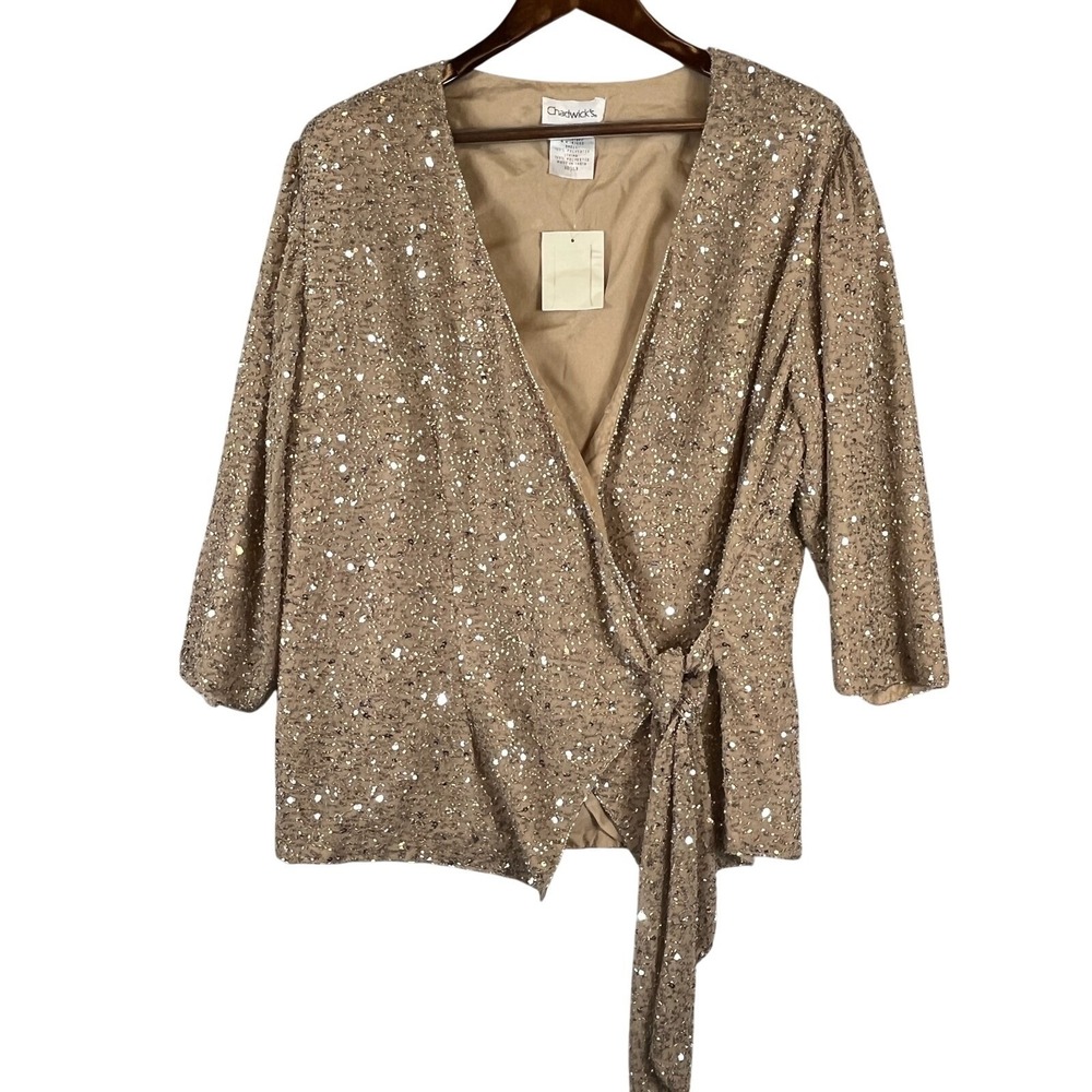 Beaded Sequin Wrap Top 20W Gold Evening Wedding Guest Plus Size Mother Bride NEW